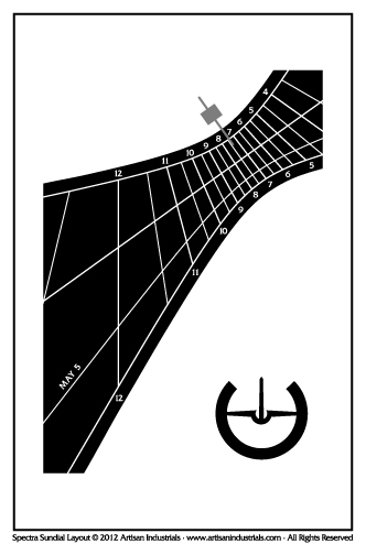 Spectra sundial layout for Faversham, Kent, England (UK)